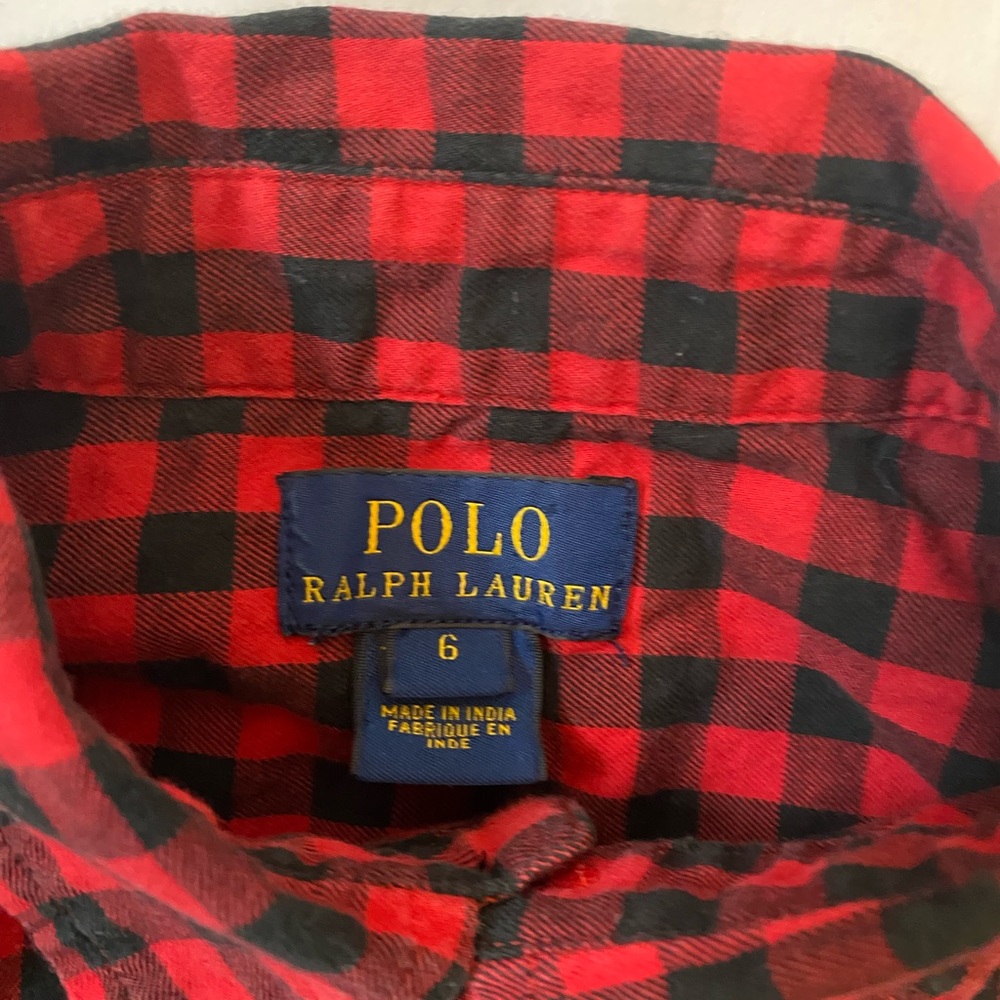 Polo Ralph Lauren 100% Cotton Red Black Check Casual Button Down Shirt Boys 6 - Picture 4 of 10